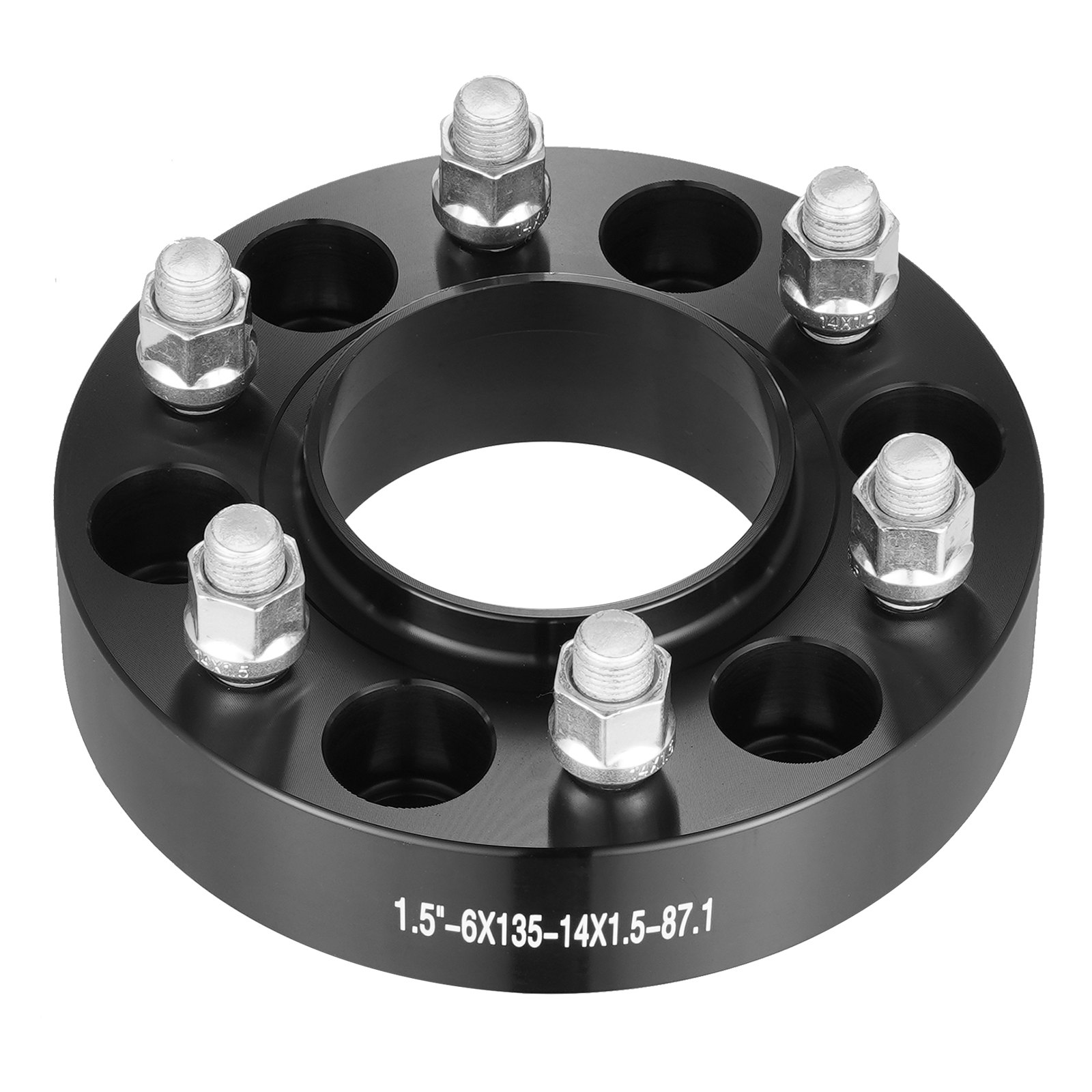 Espaciadores de rueda VEVOR, adaptadores de rueda de 1,5" 6" x 5,3", espaciador forjado de 6 espárragos, espaciadores de pernos centrados en el eje de 87,1 mm M14 x 1,5, aptos para Ford F150, Expedition, Lobo, Navigator, 4 piezas negras