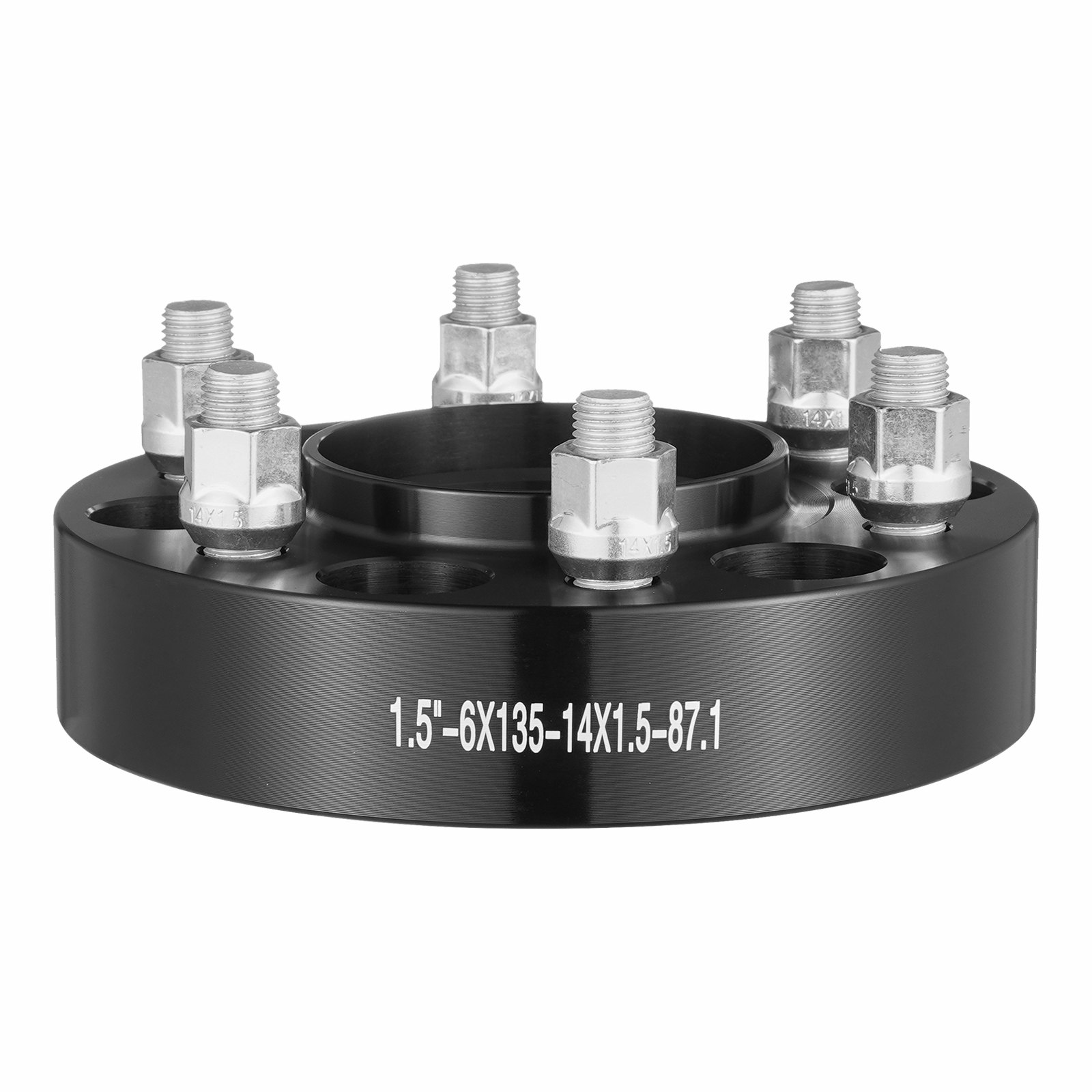 Espaciadores de rueda VEVOR, adaptadores de rueda de 1,5" 6" x 5,3", espaciador forjado de 6 espárragos, espaciadores de pernos centrados en el eje de 87,1 mm M14 x 1,5, aptos para Ford F150, Expedition, Lobo, Navigator, 4 piezas negras