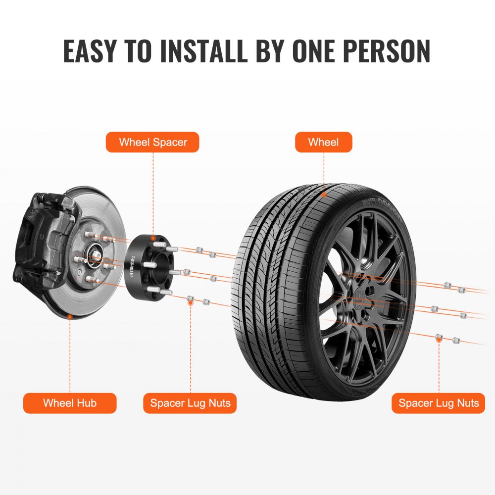 Espaciadores de rueda VEVOR, adaptadores de rueda de 2" 6"x5.3", espaciador forjado de 6 lengüetas, espaciadores de pernos Hubcentric M14 x2 de orificio de 87,1 mm, aptos para Ford Expedition, F150, Lincoln Navigator, 4 piezas negro