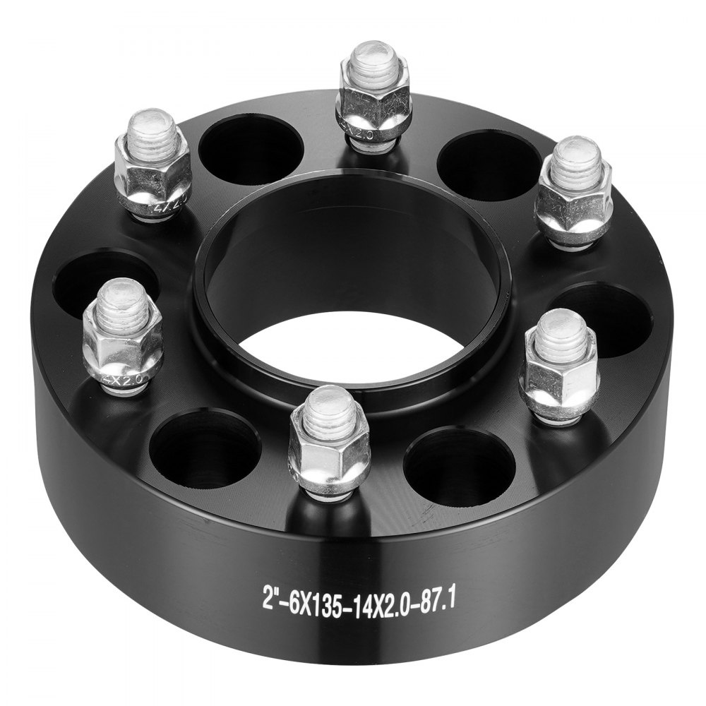 Espaciadores de rueda VEVOR, adaptadores de rueda de 2" 6"x5.3", espaciador forjado de 6 lengüetas, espaciadores de pernos Hubcentric M14 x2 de orificio de 87,1 mm, aptos para Ford Expedition, F150, Lincoln Navigator, 4 piezas negro