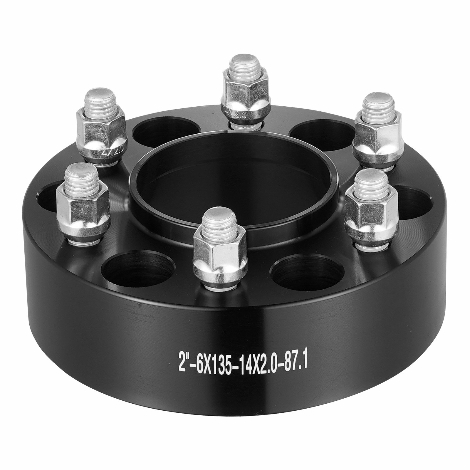 Espaciadores de rueda VEVOR, adaptadores de rueda de 2" 6"x5.3", espaciador forjado de 6 lengüetas, espaciadores de pernos Hubcentric M14 x2 de orificio de 87,1 mm, aptos para Ford Expedition, F150, Lincoln Navigator, 4 piezas negro