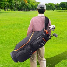 VEVOR Bolsa para carrito de golf con organizador de 14 vías en la parte superior, bolsa para carrito premium de 36 pulgadas y 13 bolsillos, bolsas de golf duraderas con asas, cubierta antipolvo y correas desmontables para hombres y mujeres, negro y naranja