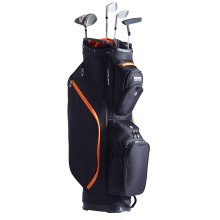 VEVOR Bolsa para carrito de golf con organizador de 14 vías en la parte superior, bolsa para carrito premium de 36 pulgadas y 13 bolsillos, bolsas de golf duraderas con asas, cubierta antipolvo y correas desmontables para hombres y mujeres, negro y naranja