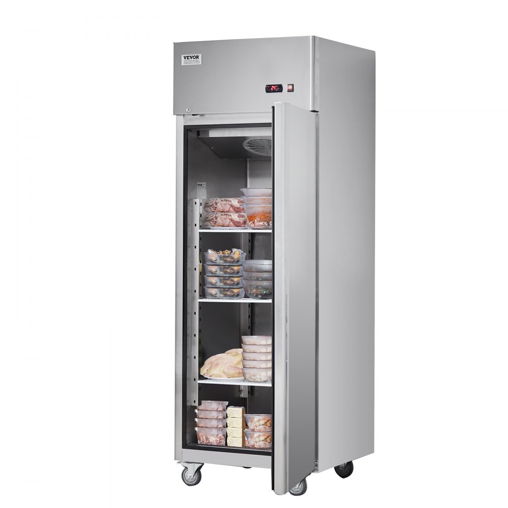 VEVOR Congelador Comercial de 570 L, Congelador Vertical de Una Sola Puerta, Congelador de Acero Inoxidable con Descongelación Automática con 3 Estantes Ajustables, -25 a -15 °C, 685 x 800 x 2110 mm