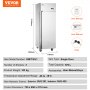 VEVOR Congelador Comercial de 570 L, Congelador Vertical de Una Sola Puerta, Congelador de Acero Inoxidable con Descongelación Automática con 3 Estantes Ajustables, -25 a -15 °C, 685 x 800 x 2110 mm