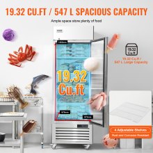 VEVOR Congelador Comercial de 570 L, Congelador Vertical de Una Sola Puerta, Congelador de Acero Inoxidable con Descongelación Automática con 3 Estantes Ajustables, -25 a -15 °C, 685 x 800 x 2110 mm