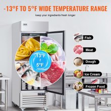 VEVOR Congelador Comercial de 570 L, Congelador Vertical de Una Sola Puerta, Congelador de Acero Inoxidable con Descongelación Automática con 3 Estantes Ajustables, -25 a -15 °C, 685 x 800 x 2110 mm