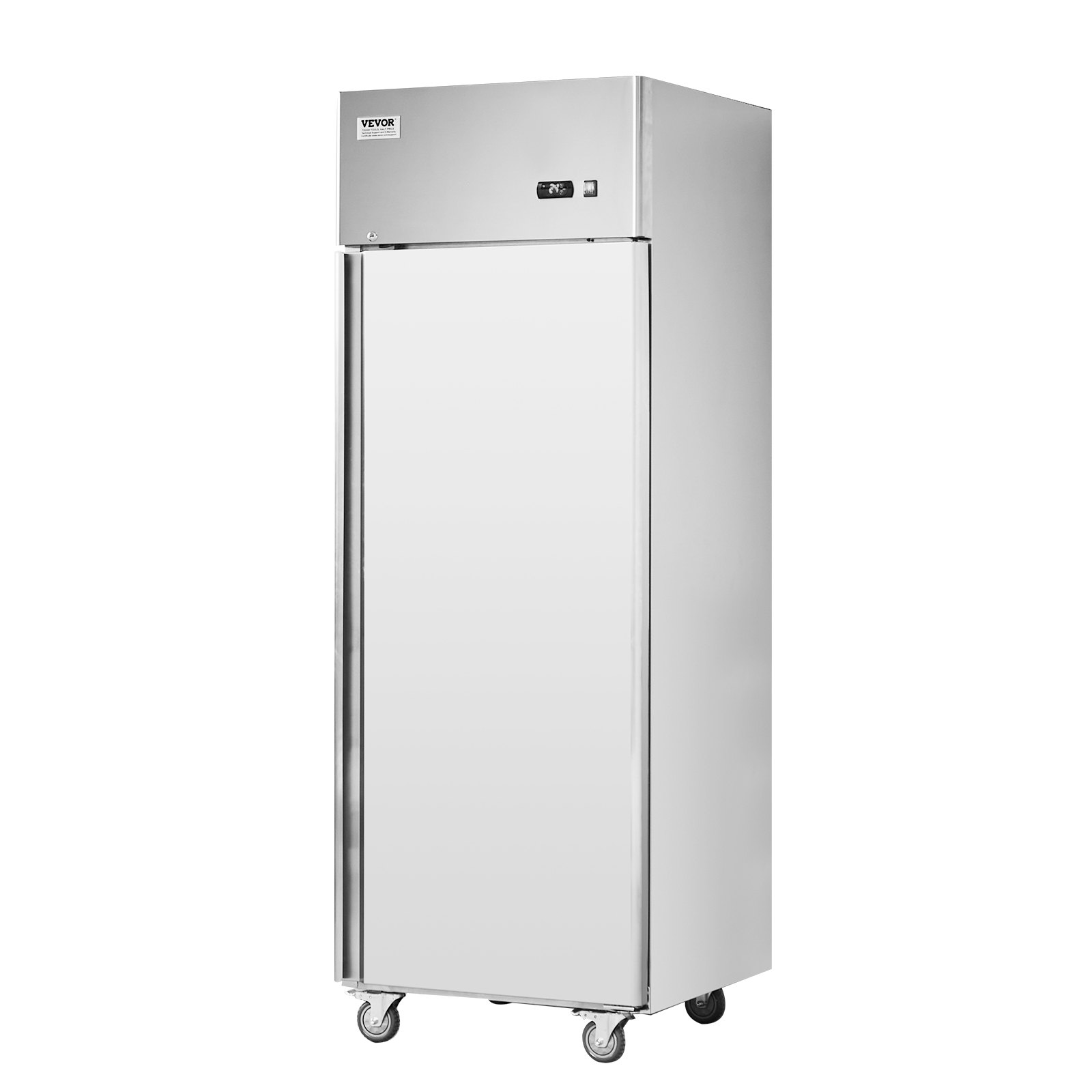 VEVOR Congelador Comercial de 570 L, Congelador Vertical de Una Sola Puerta, Congelador de Acero Inoxidable con Descongelación Automática con 3 Estantes Ajustables, -25 a -15 °C, 685 x 800 x 2110 mm