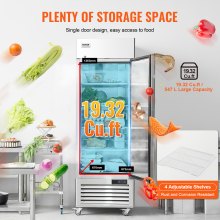 VEVOR Refrigerador Comercial de 570 L, Refrigerador Vertical de Una Sola Puerta, Refrigerador de Acero Inoxidable con Descongelación Automática con 3 Estantes, -2~+8 °C, 4 Ruedas, 730 x 850 x 2110 mm