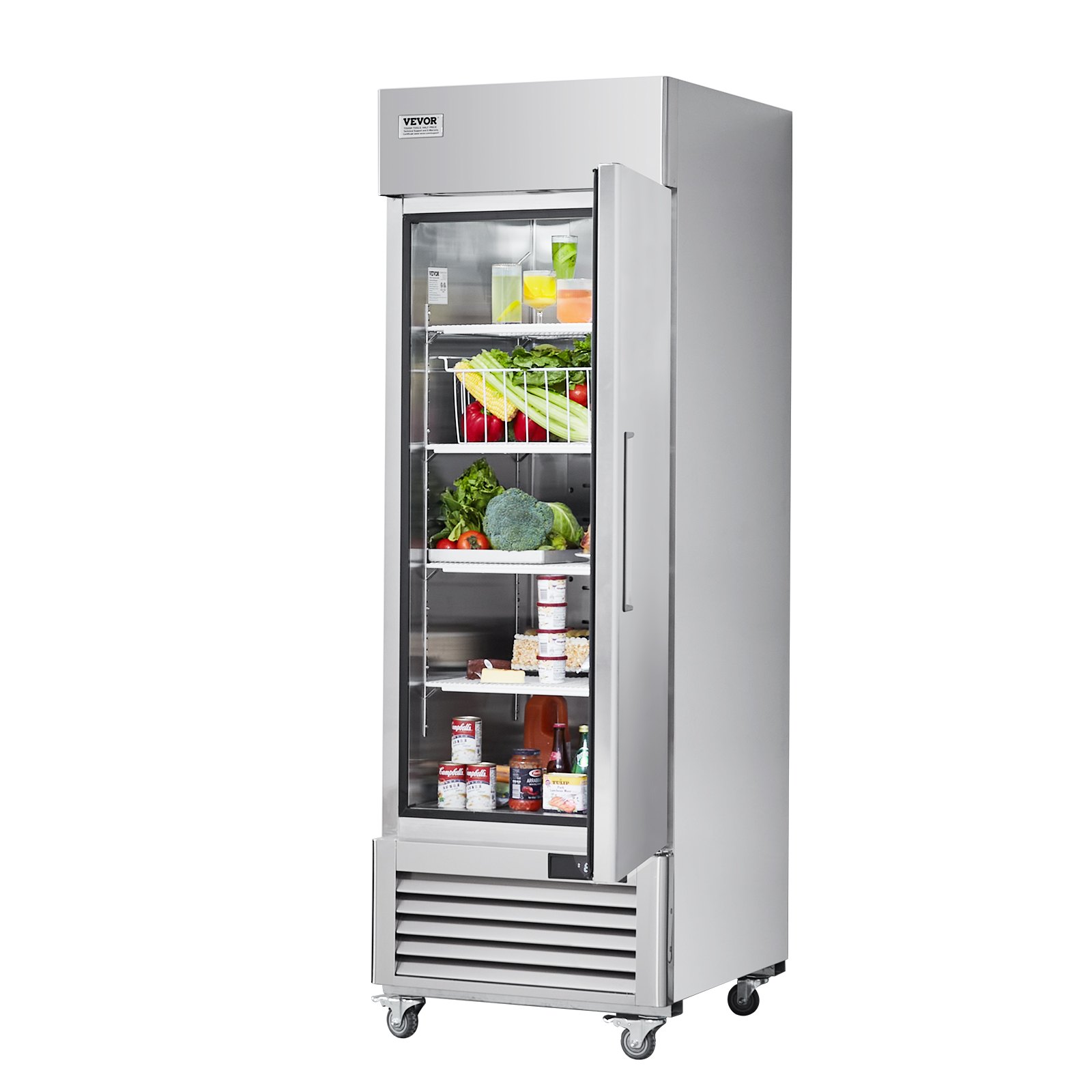 VEVOR Refrigerador Comercial de 570 L, Refrigerador Vertical de Una Sola Puerta, Refrigerador de Acero Inoxidable con Descongelación Automática con 3 Estantes, -2~+8 °C, 4 Ruedas, 730 x 850 x 2110 mm