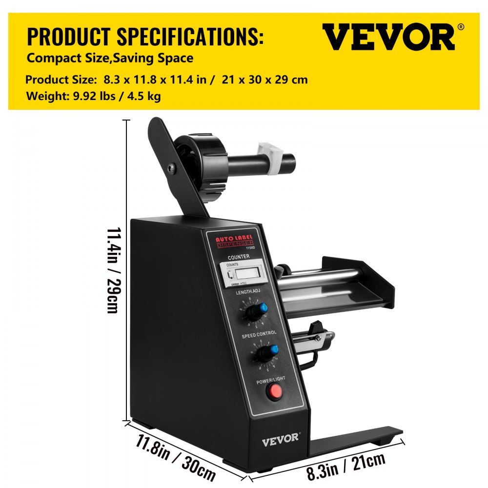 VEVOR Dispensador Vertical de Etiquetas Automático, AL-1150D, 220V, Maquina de Etiquetas, 220V, Máquina de Rebobinado Etiquetas, Longitud de Etiqueta 3-150 mm Anchura 4-140 mm
