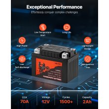 VEVOR Batería de Motocicleta, 12 V, 2 Ah, LiFePO4 Litio Precargada para Deportes de Motor, sin Mantenimiento y Potente, Compatible con Vehículos Todo Terreno, Motocicletas, Motos Acuáticas y Más