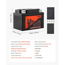 VEVOR Batería de Motocicleta, 12 V, 2 Ah, LiFePO4 Litio Precargada para Deportes de Motor, sin Mantenimiento y Potente, Compatible con Vehículos Todo Terreno, Motocicletas, Motos Acuáticas y Más