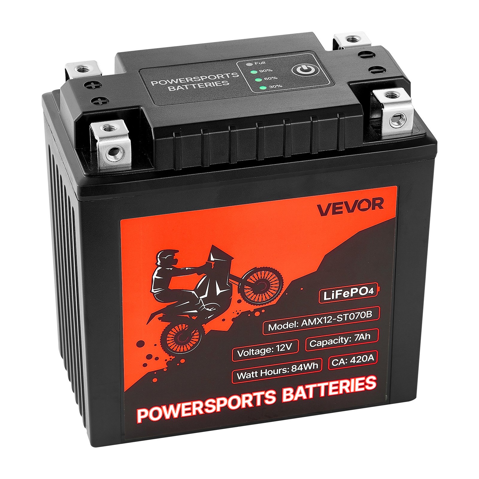 VEVOR Motorcycle Battery, 12 Volt 7Ah, LiFePO4 Lithium Pre-Charged Powersports Battery, Maintenance Free & High Performance, Compatible with ATV, Motorcycle, Jet Skis, Scooter, UTV, and More
