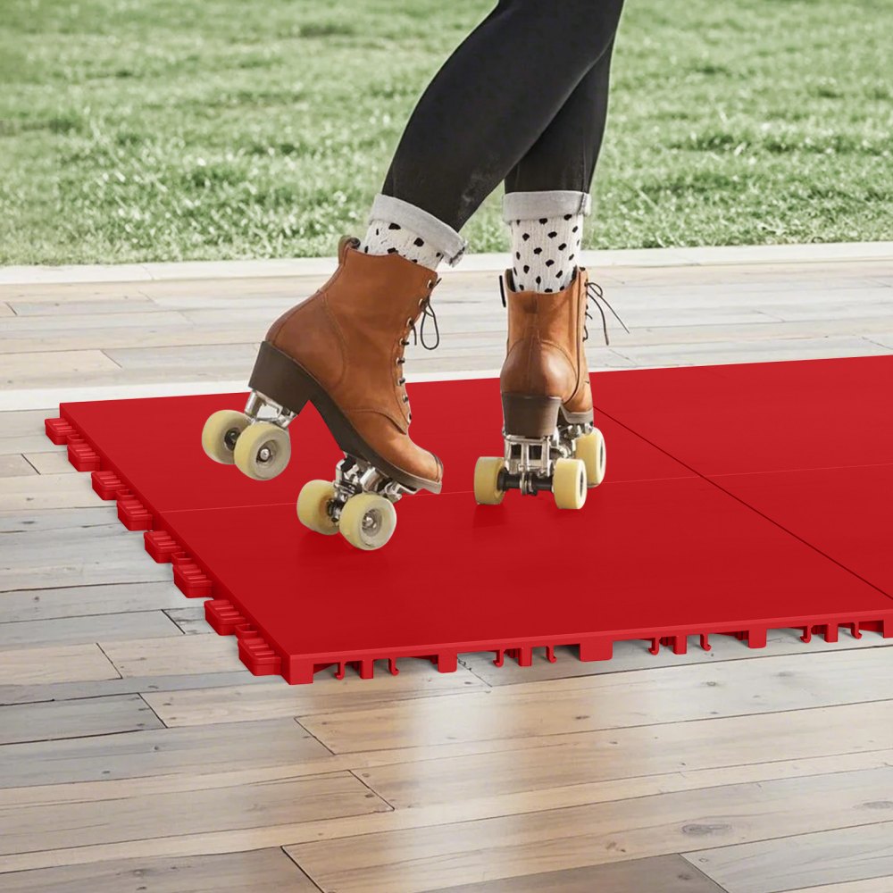 VEVOR Azulejos de Suelo para Hockey sobre Césped Artificial,  8 Piezas, Superficie de Entrenamiento Versátil Entrelazada, Baldosas para Pista de Baile, (Rojo, 8 Pies Cuadrados/Caja), 315 x 315 x 16 mm