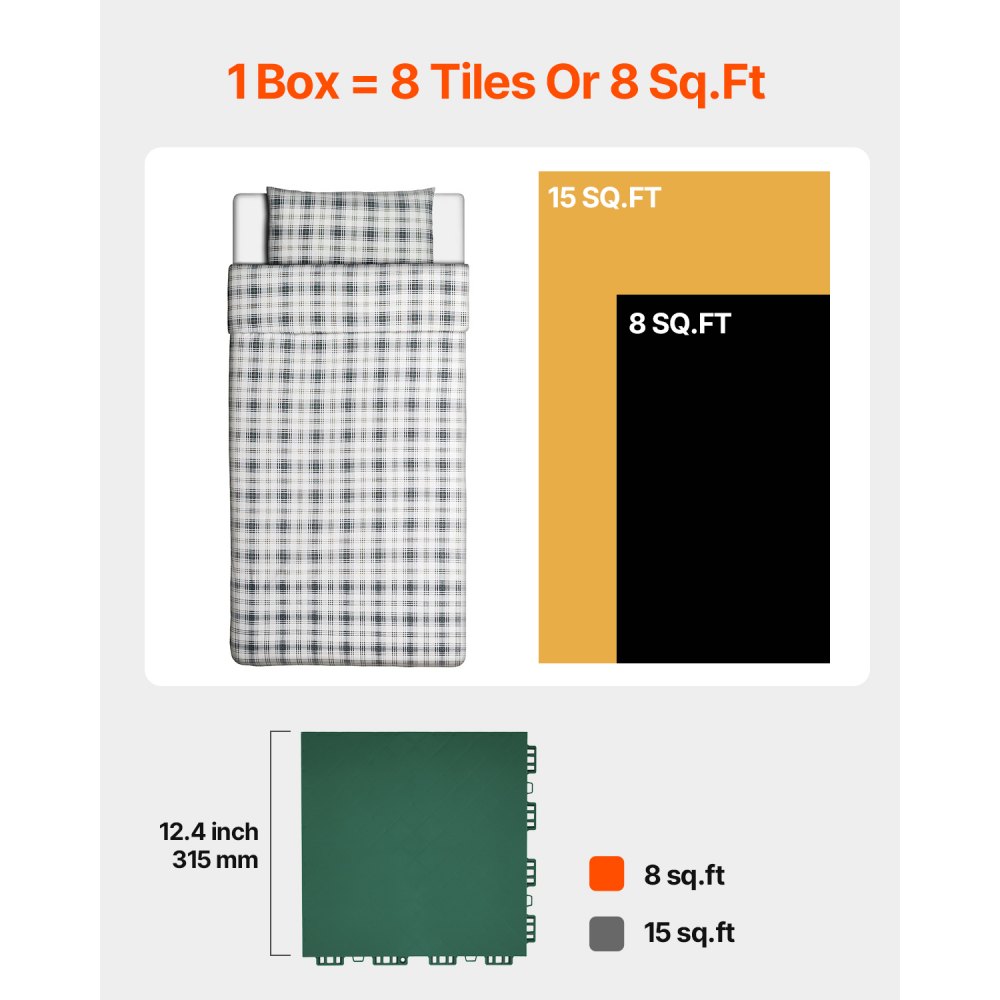 VEVOR Hockey Flooring, 315 x 315 x 16 mm, Interlocking Multi-Purpose PP Floor Tiles, 8 Pieces, Dance Floor Tiles, Hockey Training Board for Shooting, Green, 0.7 m²/Carton