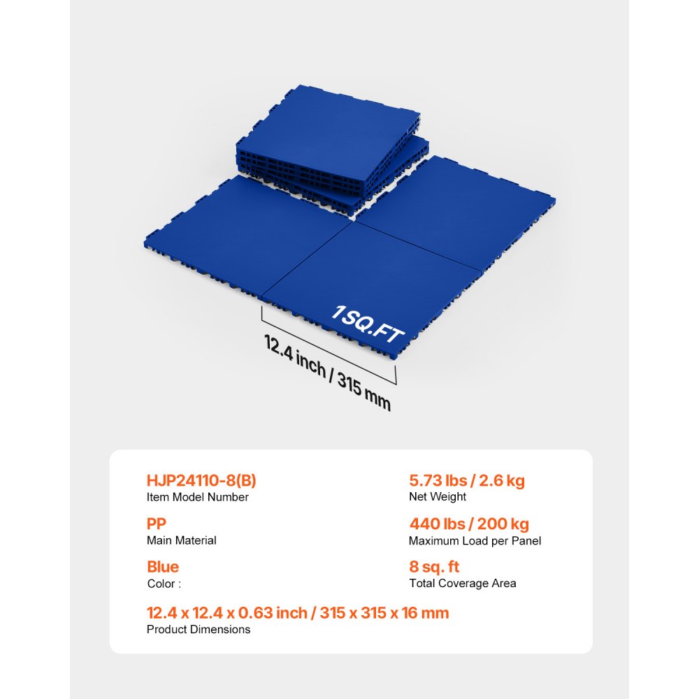 VEVOR Azulejos de Suelo para Hockey sobre Césped Artificial, 8 Piezas, Superficie de Entrenamiento Versátil Entrelazada, Baldosas para Pista de Baile, (Azul, 8 Pies Cuadrados/Caja), 315 x 315 x 16 mm