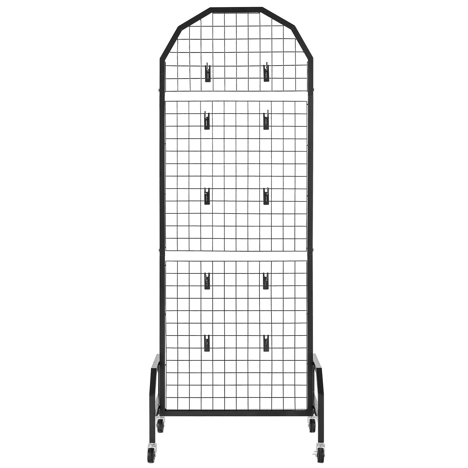 VEVOR Paneles de Pared de Rejilla, 2 Unidades, Expositor de 60 x 40 x 164 cm con Ruedas y 20 Ganchos, Estantes de Acero al Carbono, Estante para Exhibir Arte y Almacenar Decoración, Negro