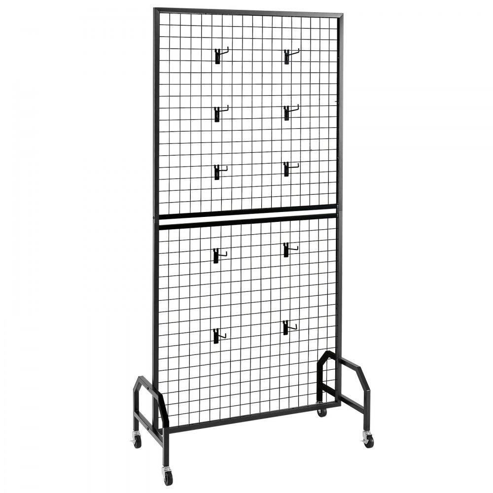 VEVOR Paneles de Pared de Rejilla, 2 Unidades, Expositor enrollable 898 x 400 x 1798 mm con 20 Ganchos, Estantes de Acero al Carbono, Expositores para Decoración y Almacenamiento, Negro