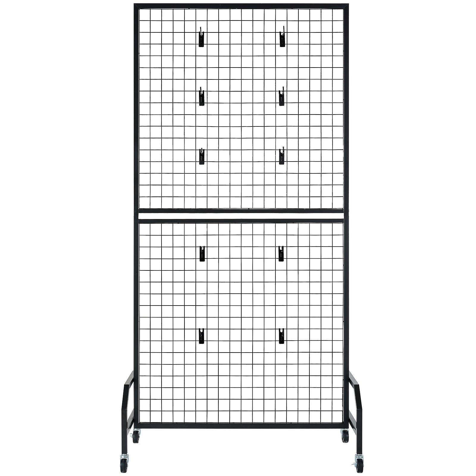 VEVOR Paneles de Pared de Rejilla, 2 Unidades, Expositor enrollable 898 x 400 x 1798 mm con 20 Ganchos, Estantes de Acero al Carbono, Expositores para Decoración y Almacenamiento, Negro