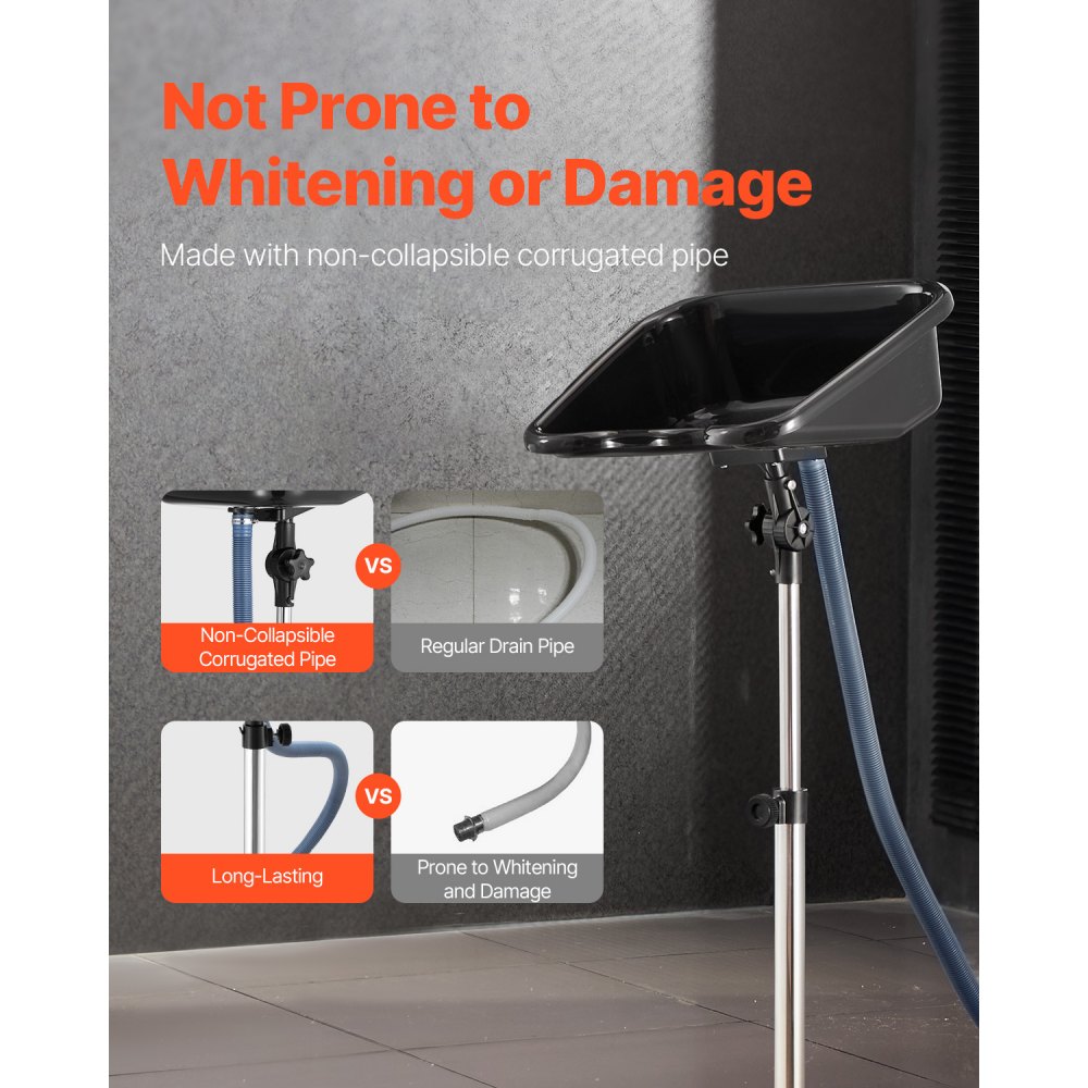 VEVOR Lavabo Móvil de Peluquería, con Altura y Ángulo Ajustables, Lavacabezas con Manguera de Drenaje y Base de Apoyo, Ideal para Barberías, Salones de Belleza, 510 x 520 x (900-1270) mm, Negro