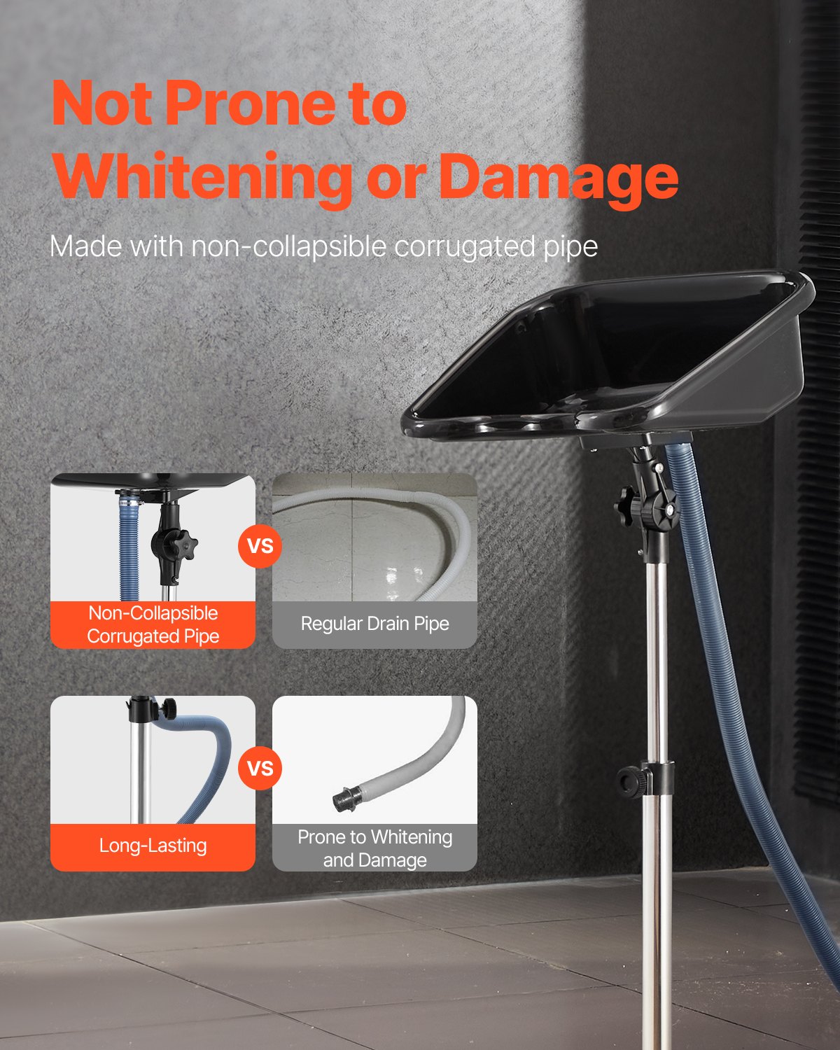 VEVOR Portable Shampoo Bowl, Shampoo Sink with Adjustable Height & Angle, Salon Hair Wash Sink with Drain Hose and Star-Shaped Support Base for Barbershop Beauty Spa Center Home Use