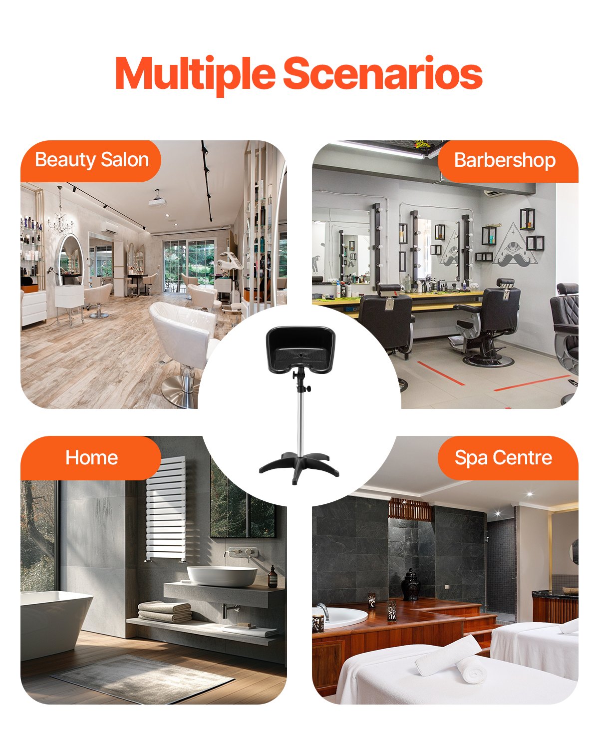 VEVOR Portable Shampoo Bowl, Shampoo Sink with Adjustable Height & Angle, Salon Hair Wash Sink with Drain Hose and Star-Shaped Support Base for Barbershop Beauty Spa Center Home Use