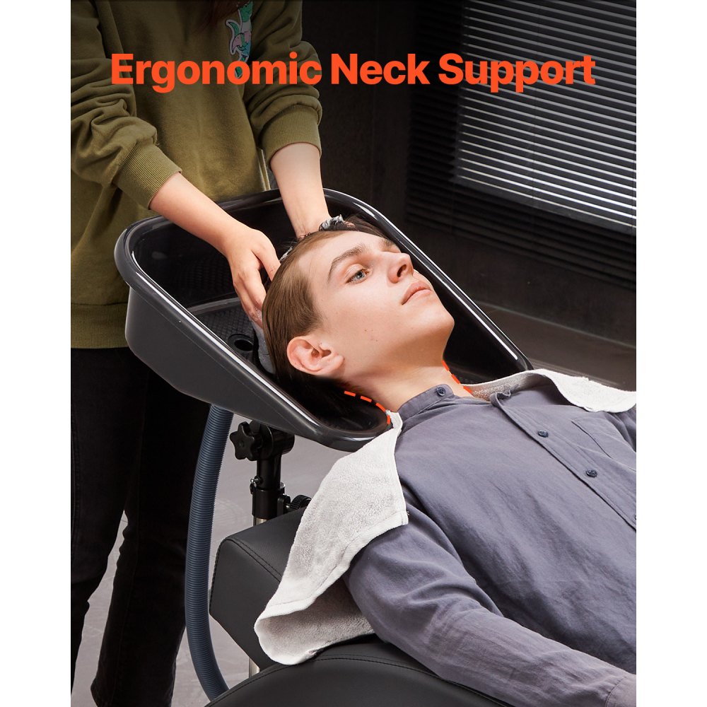 VEVOR Lavabo Portátil para Champú Lavabo para Lavar el Cabello de Altura y Ángulo Ajustables con Manguera de Drenaje y Base en Forma de Estrella para Peluquería, Salón de Belleza, Centro de Spa, Negro