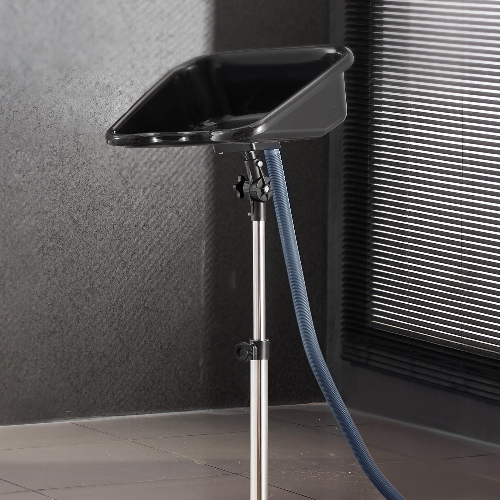 VEVOR Lavabo Portátil para Champú Lavabo para Lavar el Cabello de Altura y Ángulo Ajustables con Manguera de Drenaje y Base en Forma de Estrella para Peluquería, Salón de Belleza, Centro de Spa, Negro