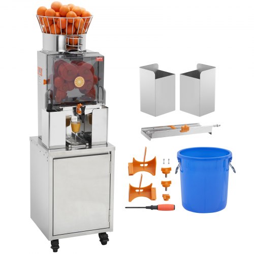 VEVOR Exprimidor de Cítricos Eléctrico 120 W Extractor de Zumo de Naranja Comercial Automático con Filtro Extraíble Cubo de Recolección de Cáscaras y Grifo para Restaurantes, Cafeterías, Fruterías