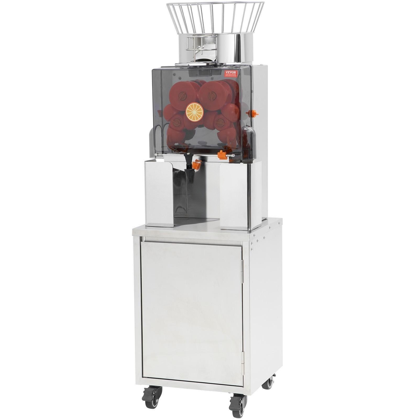 VEVOR Exprimidor de Cítricos Eléctrico 120 W Extractor de Zumo de Naranja Comercial Automático con Filtro Extraíble Cubo de Recolección de Cáscaras y Grifo para Restaurantes, Cafeterías, Fruterías