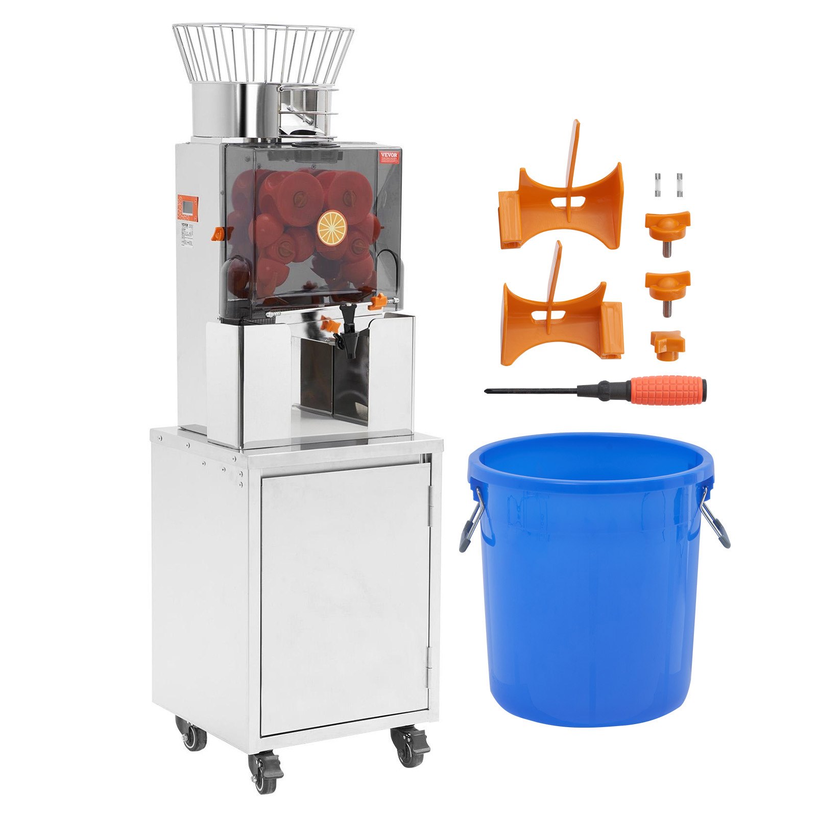 VEVOR Exprimidor de Cítricos Eléctrico 120 W Extractor de Zumo de Naranja Comercial Automático con Filtro Extraíble Cubo de Recolección de Cáscaras y Grifo para Restaurantes, Cafeterías, Fruterías