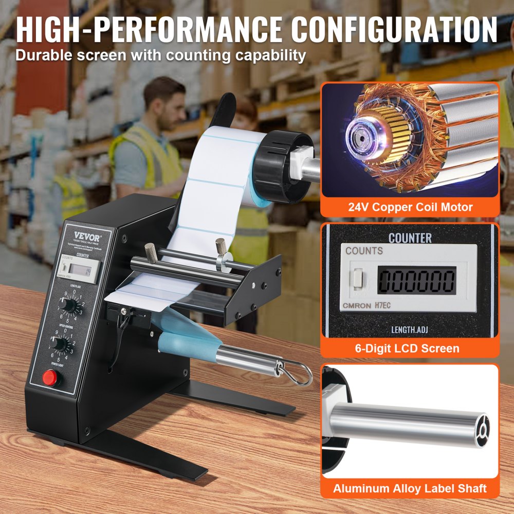 VEVOR Dispensador automático de etiquetas, 15-125 mm, largo 3-150 mm, máquina separadora automática de etiquetas, aplicador de etiquetas con velocidad ajustable, conteo automático