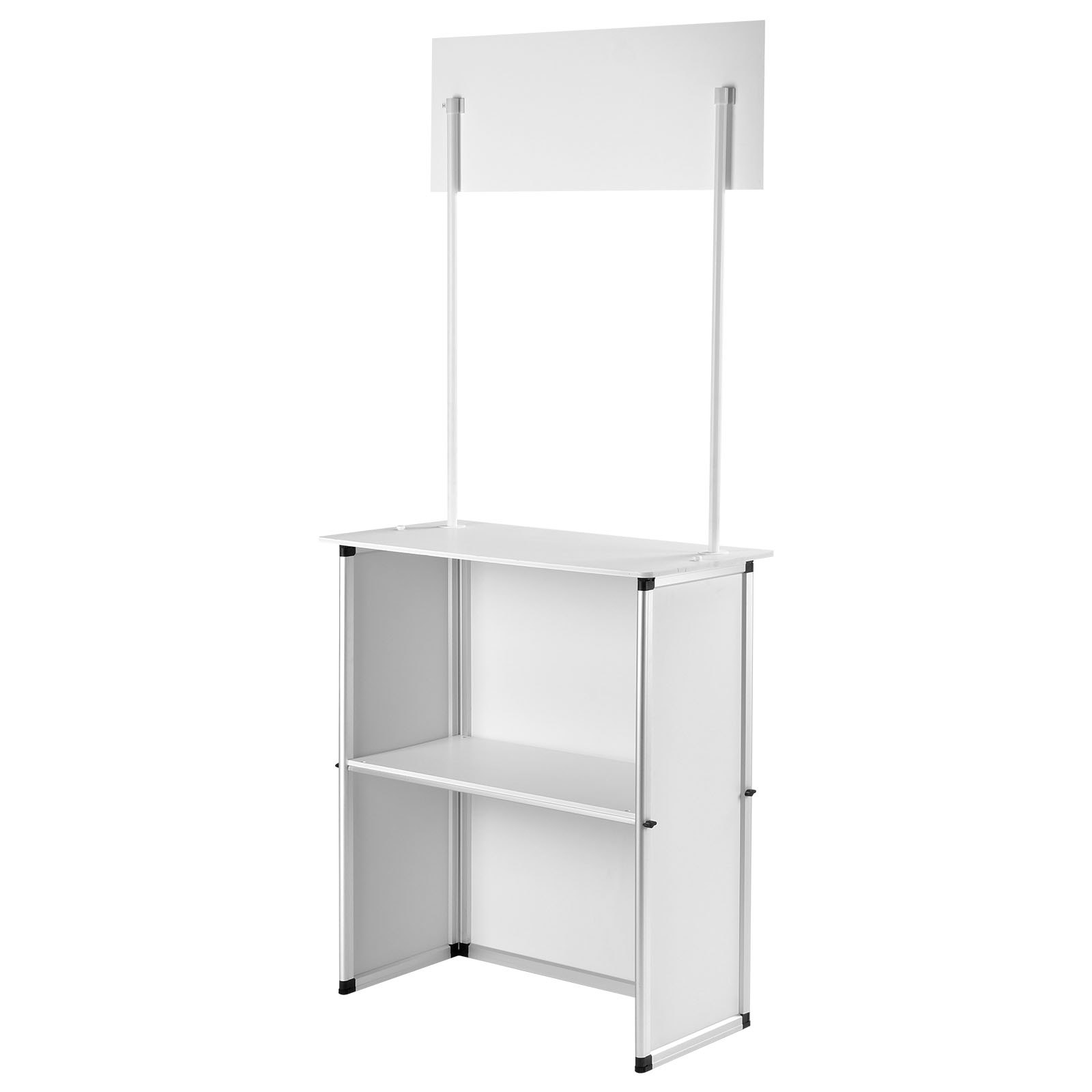 VEVOR Mostrador de Pie para ferias comerciales 785x380x1815 mm Mesa de promoción Soporte de exhibición de exposición de metal de PVC de madera con estante de almacenamiento y bolsa de transporte