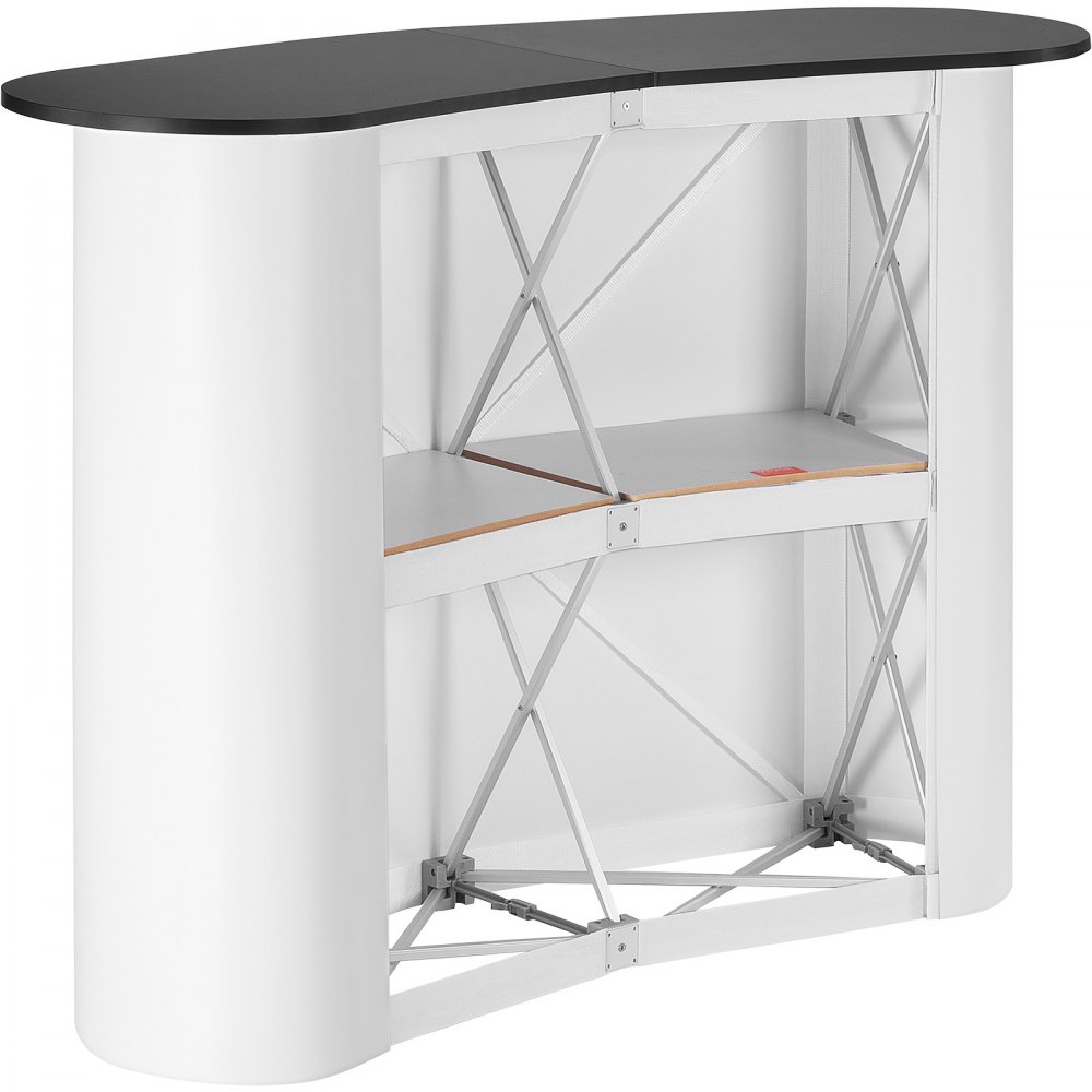 VEVOR Mostrador de Pie de Feria 130 x 46,5 x 95 cm Mostrador de Exhibición con Pared, Mesa de Bar Plegable para Promoción Minorista, Podio Emergente con Estante de Almacenamiento, Bolsa de Transporte