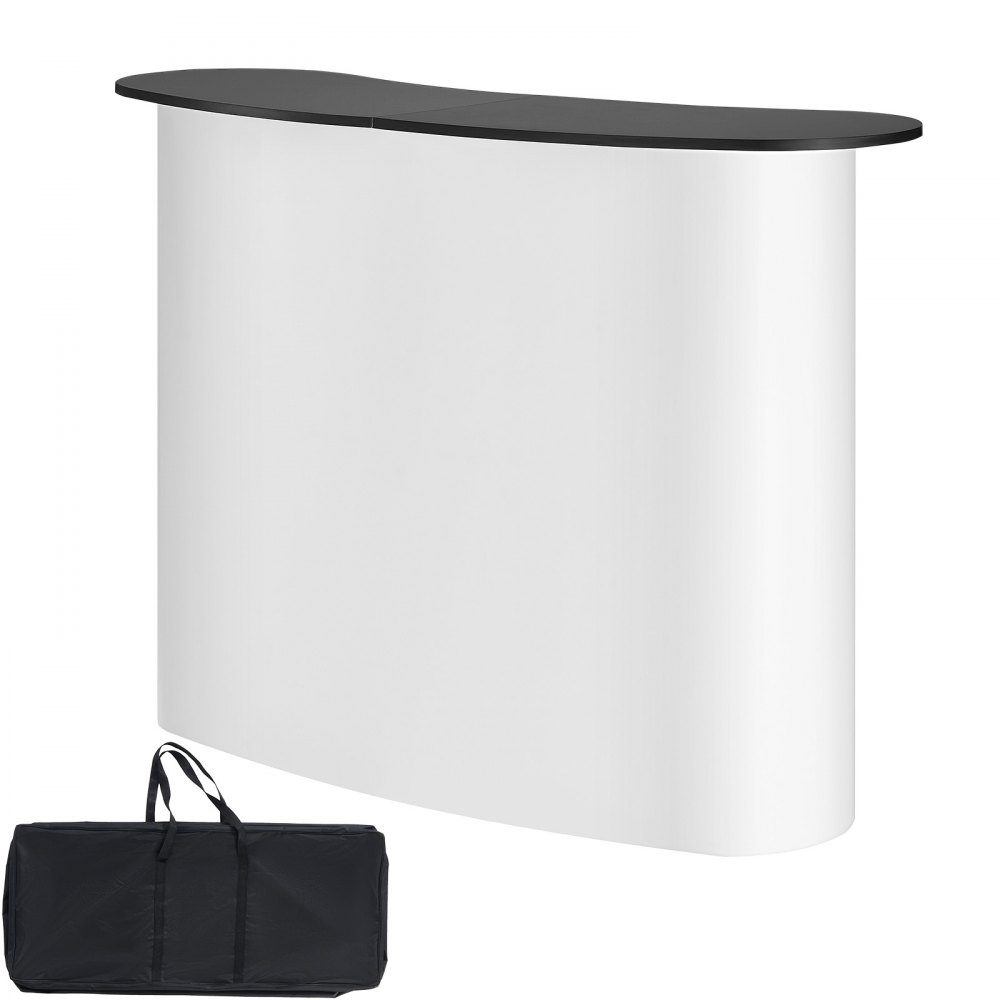VEVOR Mostrador de Pie de Feria 130 x 46,5 x 95 cm Mostrador de Exhibición con Pared, Mesa de Bar Plegable para Promoción Minorista, Podio Emergente con Estante de Almacenamiento, Bolsa de Transporte