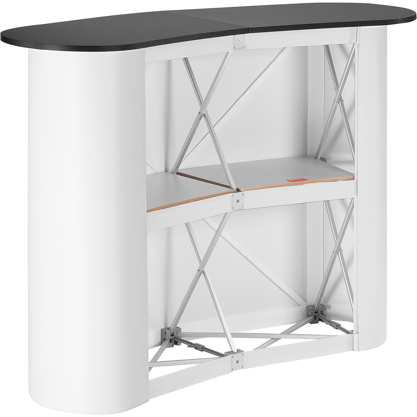 VEVOR Mostrador de Pie de Feria 130 x 46,5 x 95 cm Mostrador de Exhibición con Pared, Mesa de Bar Plegable para Promoción Minorista, Podio Emergente con Estante de Almacenamiento, Bolsa de Transporte