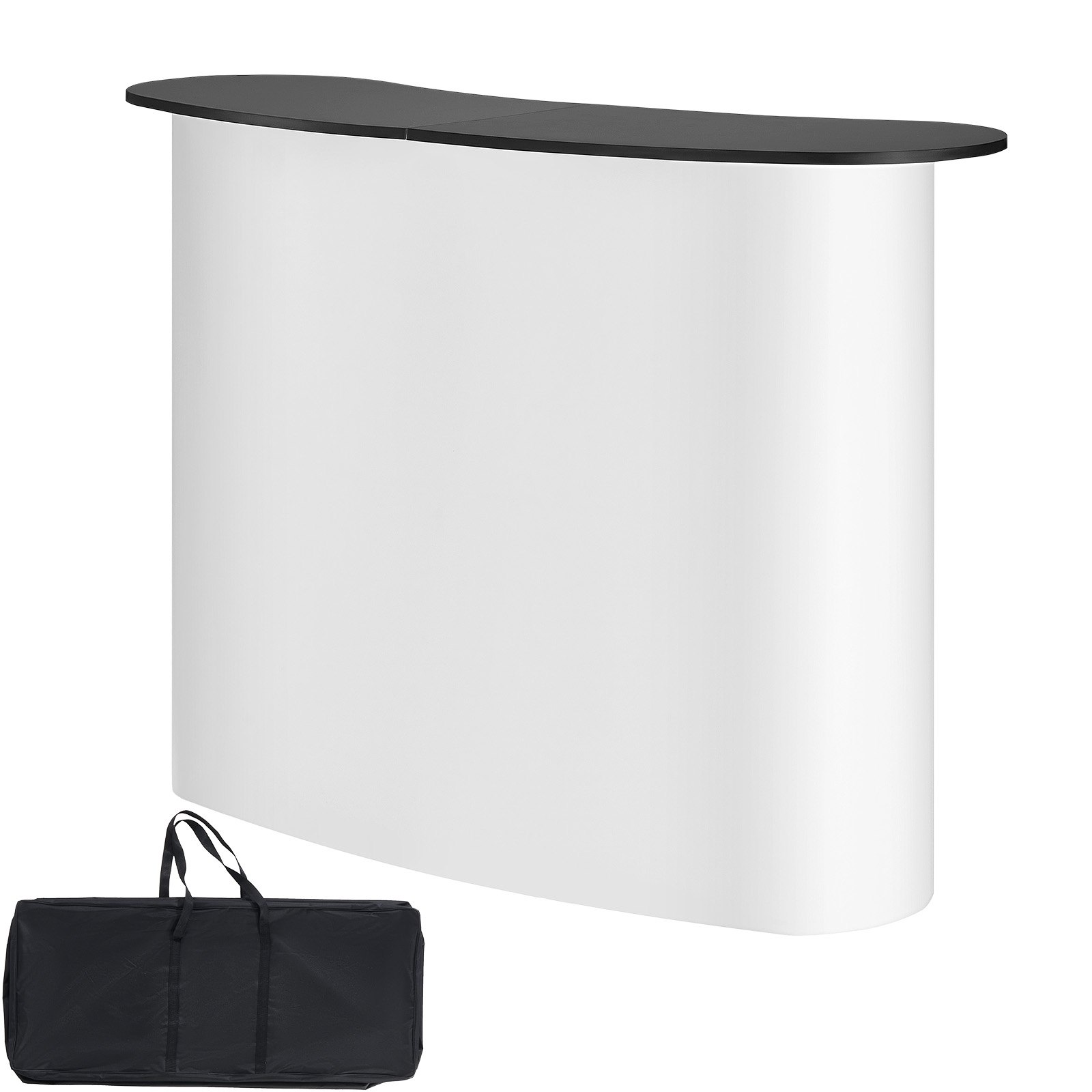 VEVOR Mostrador de Pie de Feria 130 x 46,5 x 95 cm Mostrador de Exhibición con Pared, Mesa de Bar Plegable para Promoción Minorista, Podio Emergente con Estante de Almacenamiento, Bolsa de Transporte