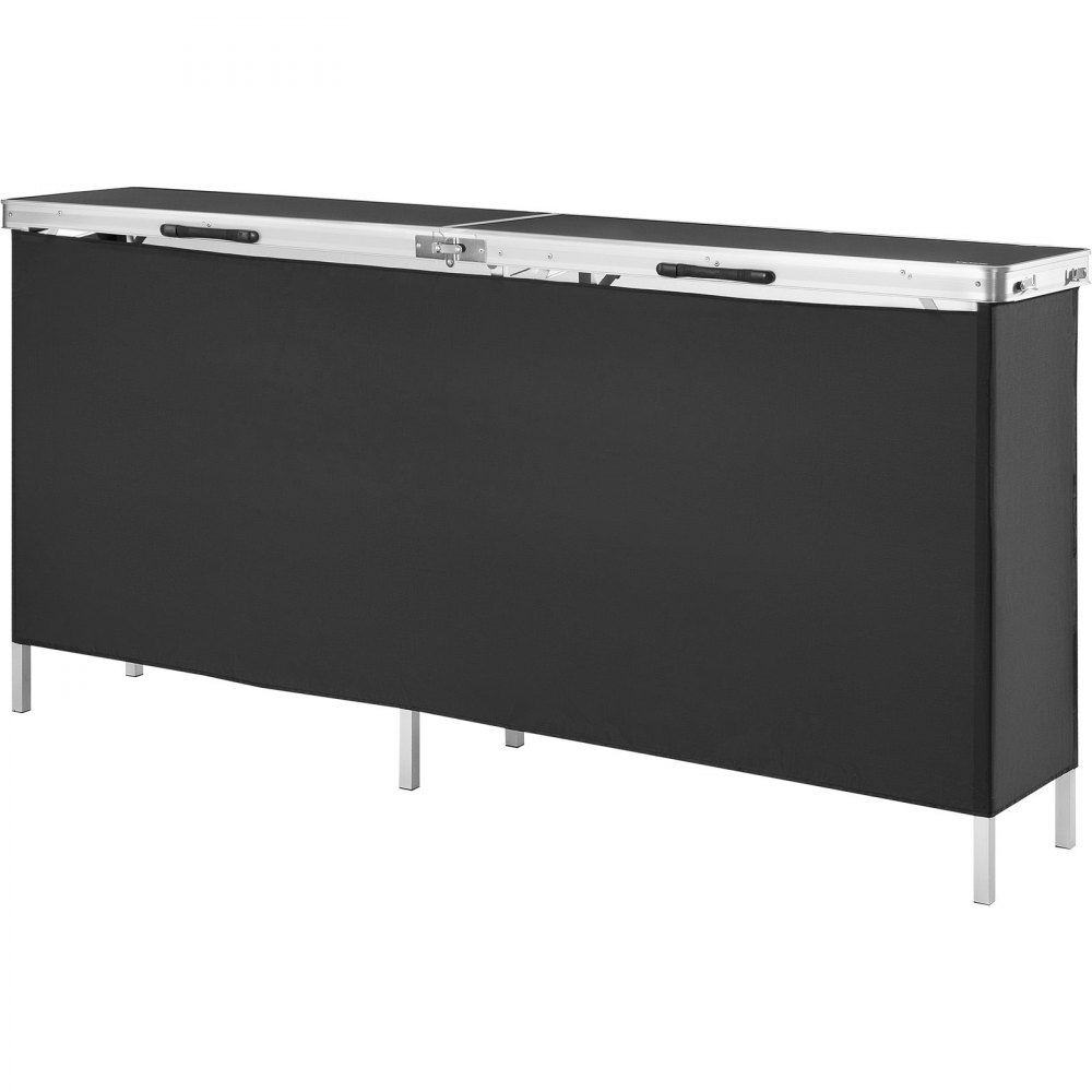 VEVOR Mostrador para stand de feria, mesa de bar plegable portátil extralarga de 195x38,5x88 cm con bolsa de transporte, estante de almacenamiento y falda negra para fiestas, pícnic, exposiciones