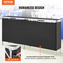 VEVOR Mostrador para stand de feria, mesa de bar plegable portátil extralarga de 195x38,5x88 cm con bolsa de transporte, estante de almacenamiento y falda negra para fiestas, pícnic, exposiciones