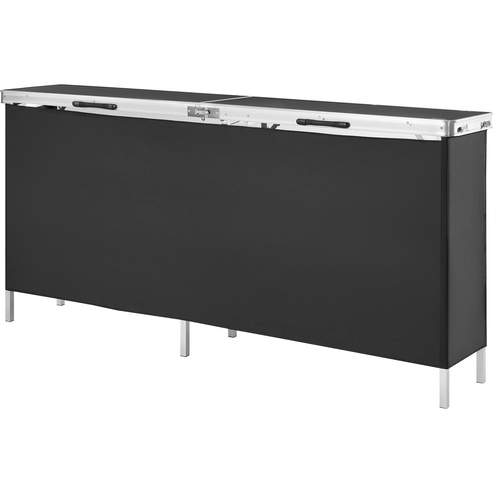 VEVOR Mostrador para stand de feria, mesa de bar plegable portátil extralarga de 195x38,5x88 cm con bolsa de transporte, estante de almacenamiento y falda negra para fiestas, pícnic, exposiciones