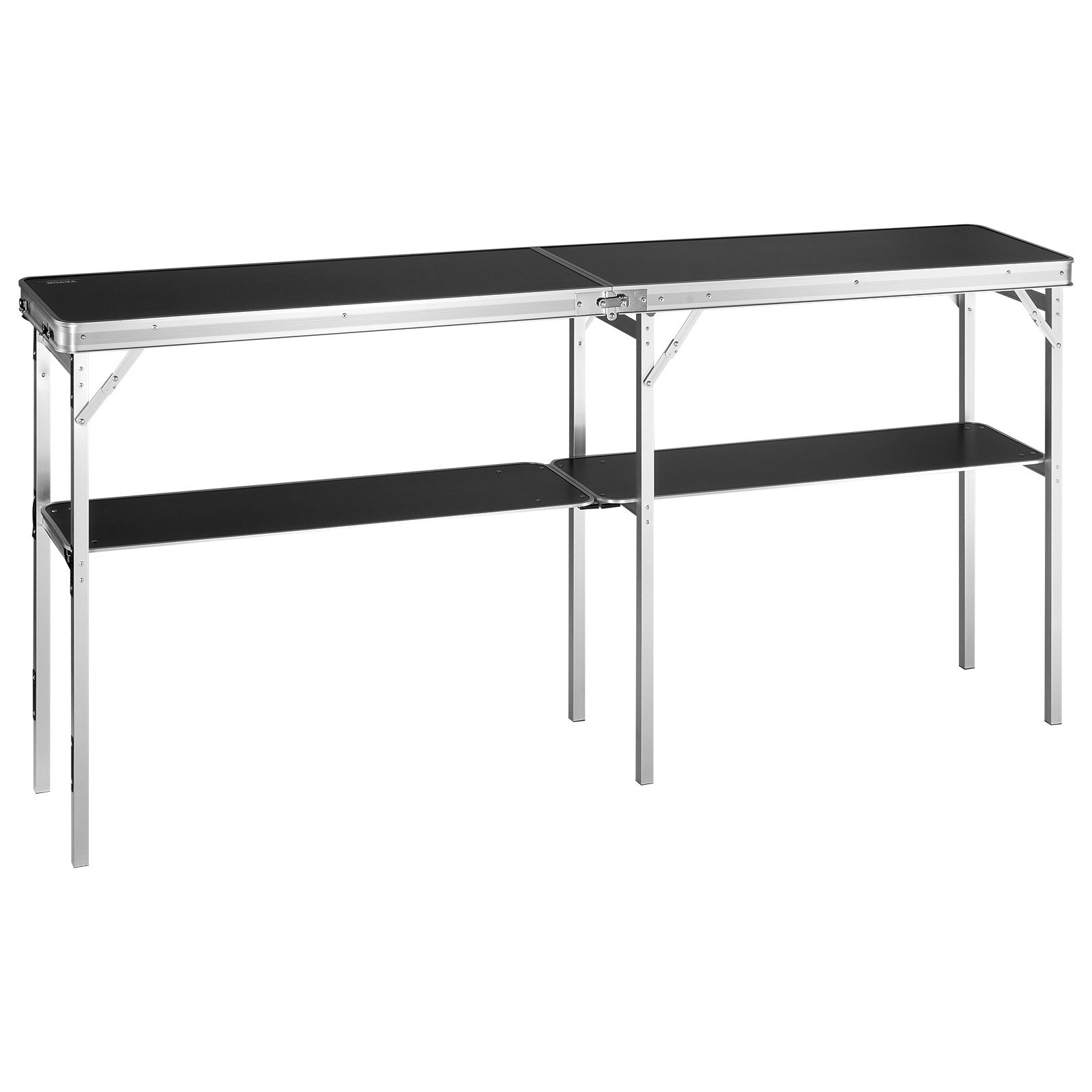 VEVOR Mostrador para stand de feria, mesa de bar plegable portátil extralarga de 195x38,5x88 cm con bolsa de transporte, estante de almacenamiento y falda negra para fiestas, pícnic, exposiciones