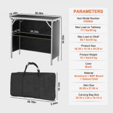 VEVOR Mostrador para stand de feria, mesa de bar plegable portátil de 97,5 x 38,5 x 87 cm de largo con bolsa de transporte, estante de almacenamiento y falda negra para fiestas, pícnic, exposiciones