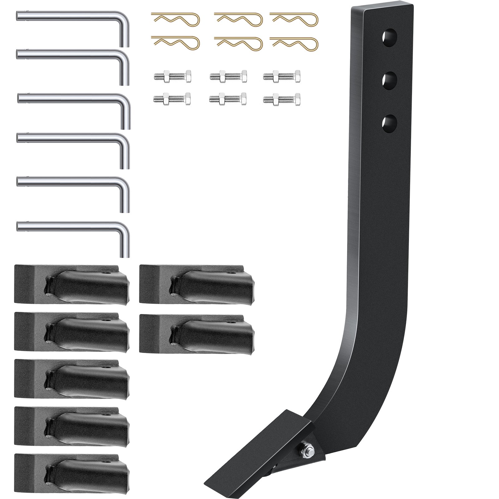 VEVOR Vástago de Hoja de Caja de 6 piezas, Vástago Escarificador de 410 mm, Vástago Raspador de Caja de 3 Orificios, Vástago Desgarrador con Dientes y Pasadores Cónicos Extraíbles, Negro