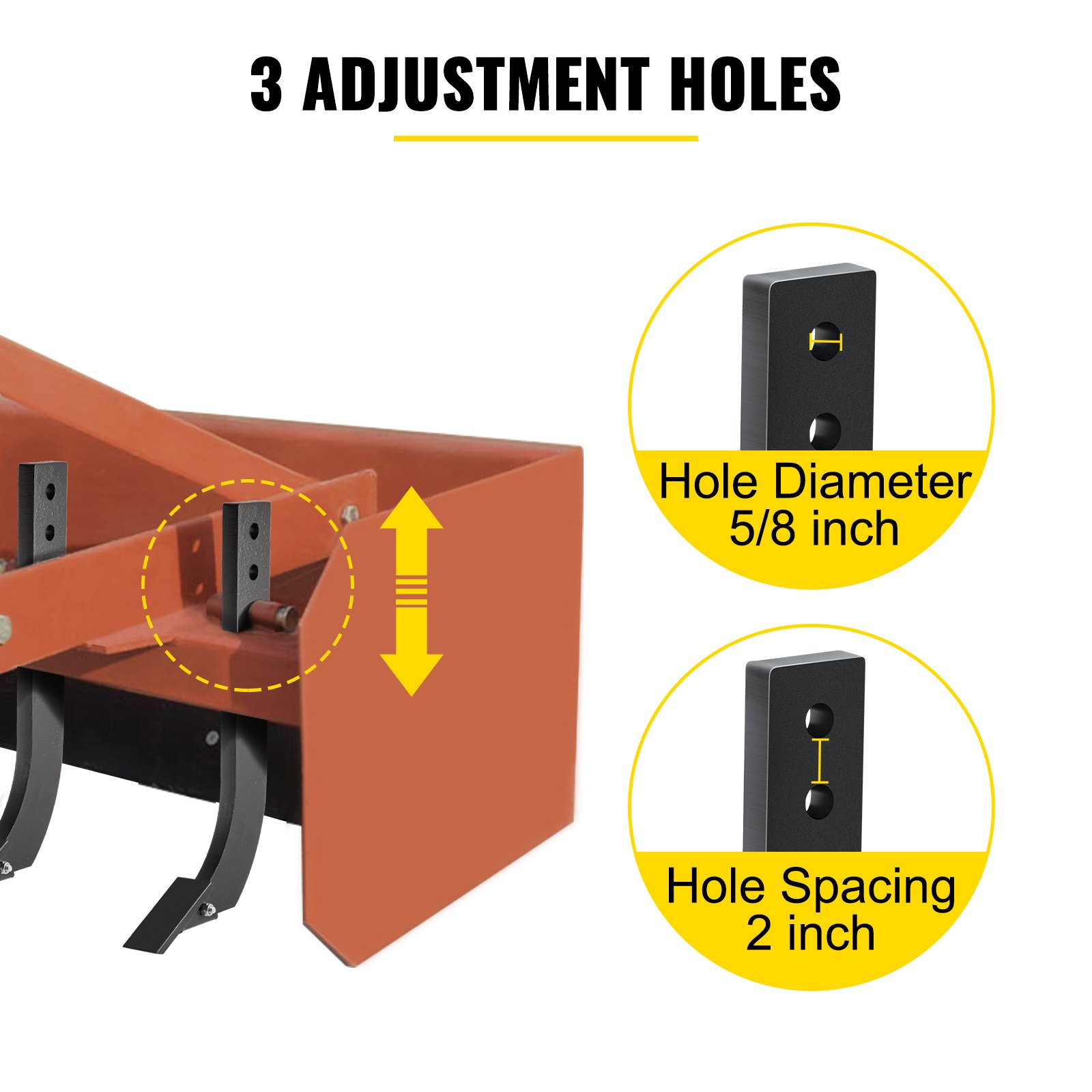 VEVOR Vástago de Hoja de Caja de 6 piezas, Vástago Escarificador de 410 mm, Vástago Raspador de Caja de 3 Orificios, Vástago Desgarrador con Dientes y Pasadores Cónicos Extraíbles, Negro