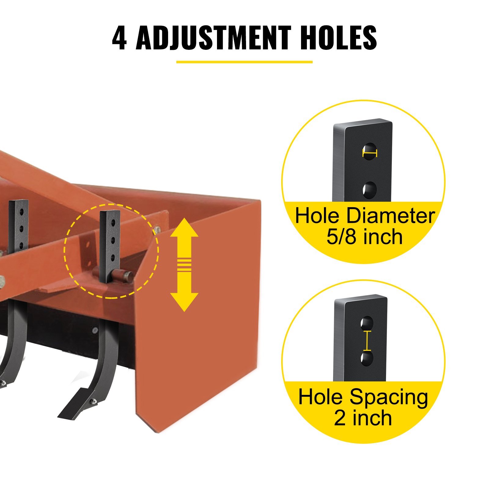 VEVOR 5 PCS Vástago de Hoja de Caja, Vástago Escarificador de 464 mm, Vástago Raspador de Caja de 4 Agujeros, Vástago Desgarrador con Dientes y Pasadores Cónicos Extraíbles, Conjunto de Vástagos