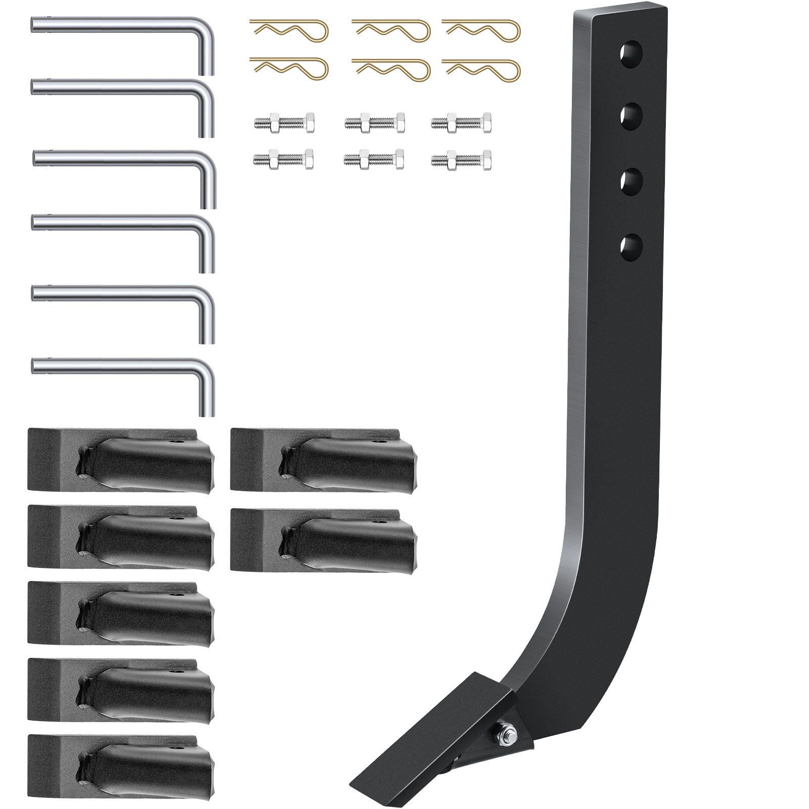 VEVOR 6 PCS Vástago de Hoja de Caja, Vástago Escarificador de 464 mm, Vástago Raspador de Caja de 4 Agujeros, Vástago Desgarrador con Dientes y Pasadores Cónicos Extraíbles, Conjunto de Vástagos