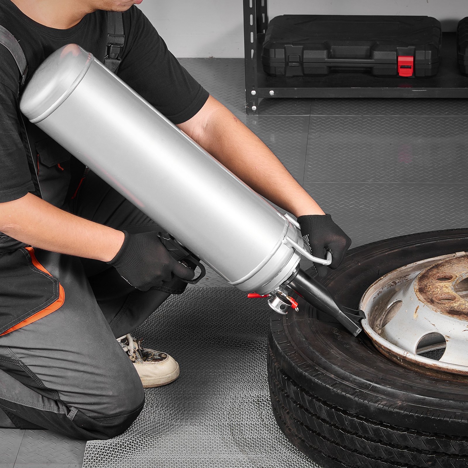 VEVOR Máquina de Granallado de Neumáticos, 12 L, Inflador de Neumáticos Portátil Mejorado, 0,6-0,8 MPa, para Coche, Bicicleta Eléctrica, Autocaravana, Todoterreno, Color Plata, 810 x 168 x 280 mm