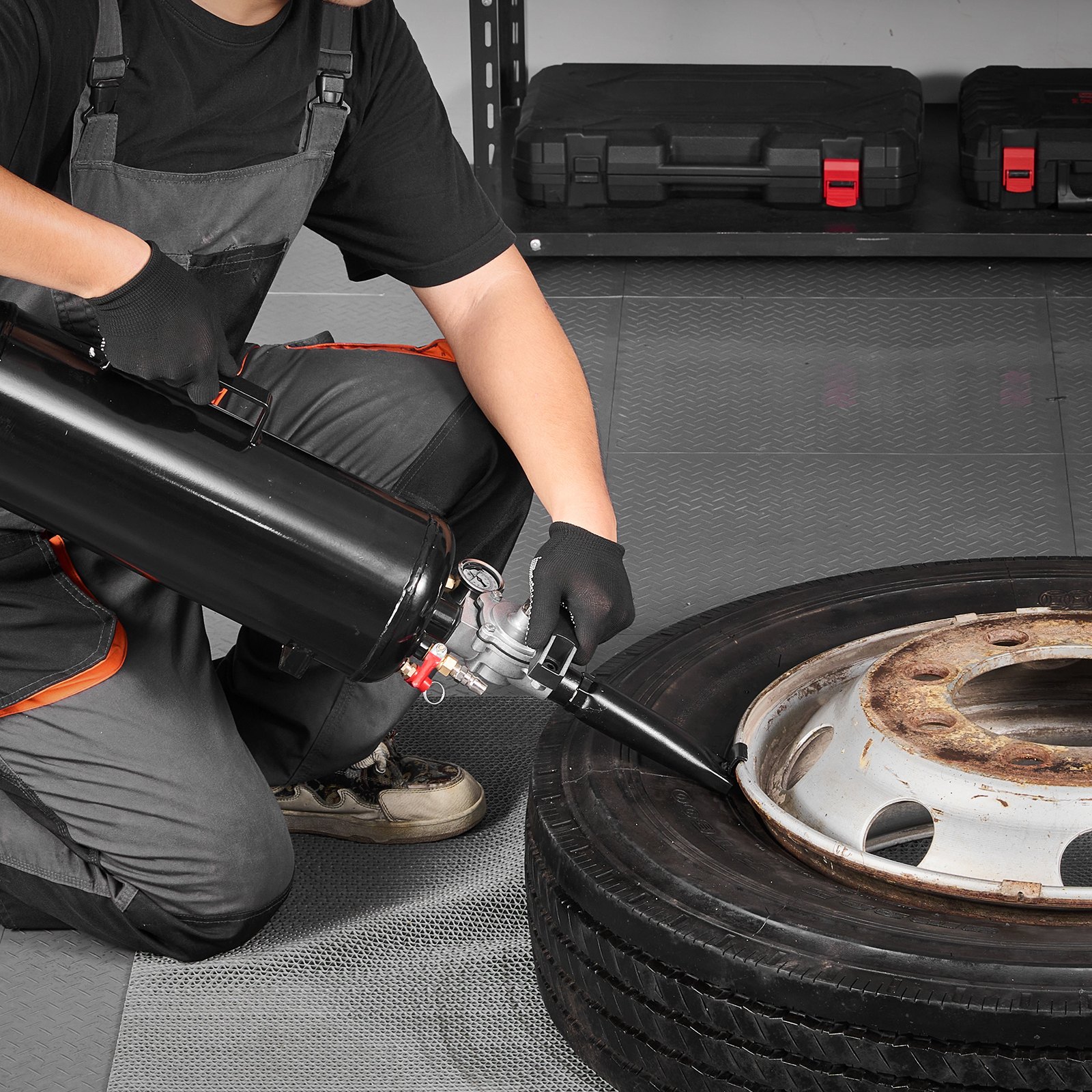 VEVOR Máquina de Granallado de Neumáticos, Capacidad 8 L, Inflador de Neumáticos Portátil Mejorado, 0,6-0,8 MPa, para Coche, Bicicleta Eléctrica, Autocaravana, ATV, Negro, 775 x 160 x 200 mm