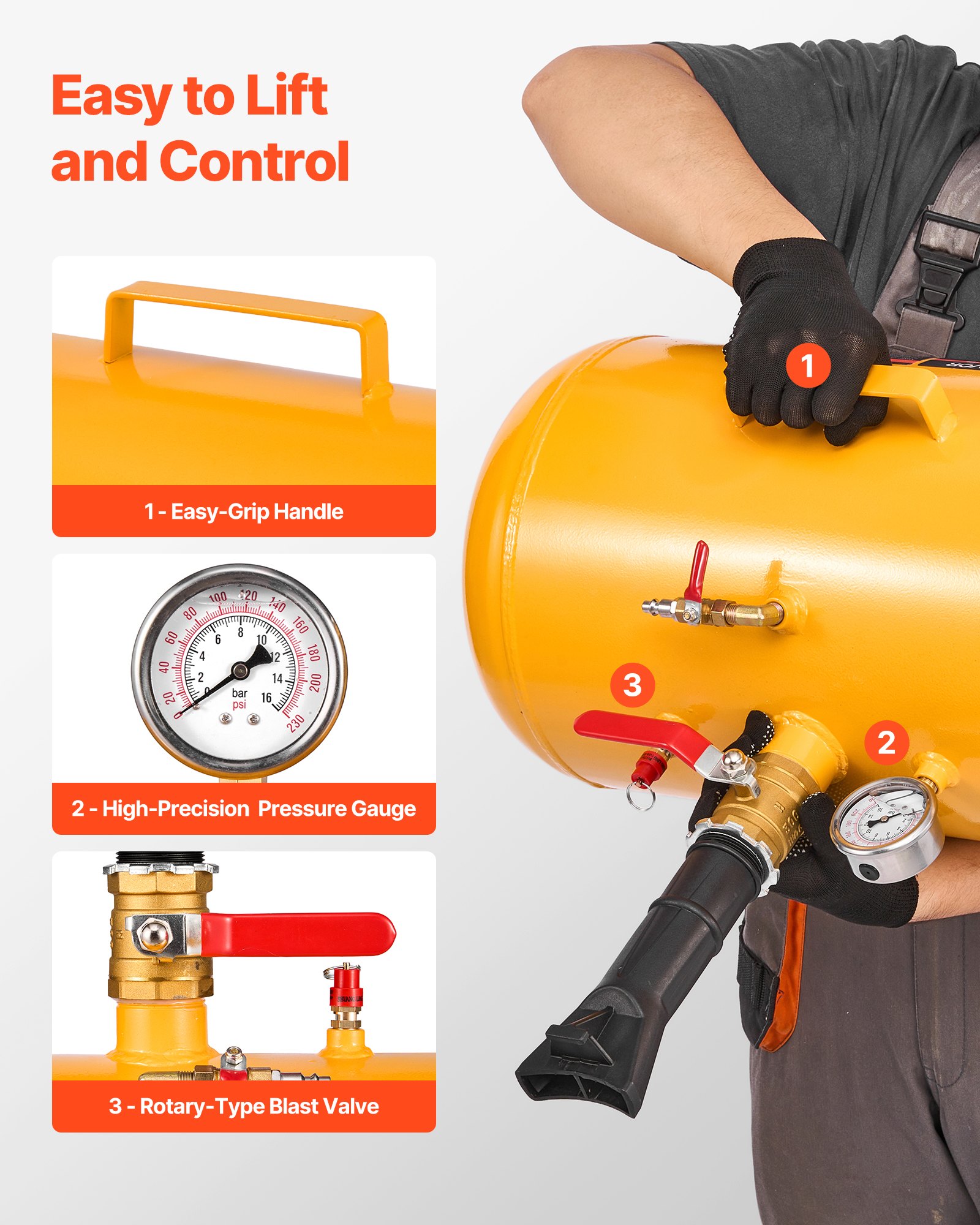 VEVOR Air Tire Bead Seater, 10 Gal / 37.9 L, Heavy Duty Tire Bead Blaster Tool, 87-116 PSI Operating Pressure, Air Trigger Seating Inflator for ATV, Tractor, Pickup, Truck, Jeep, RV, UTV, Yellow